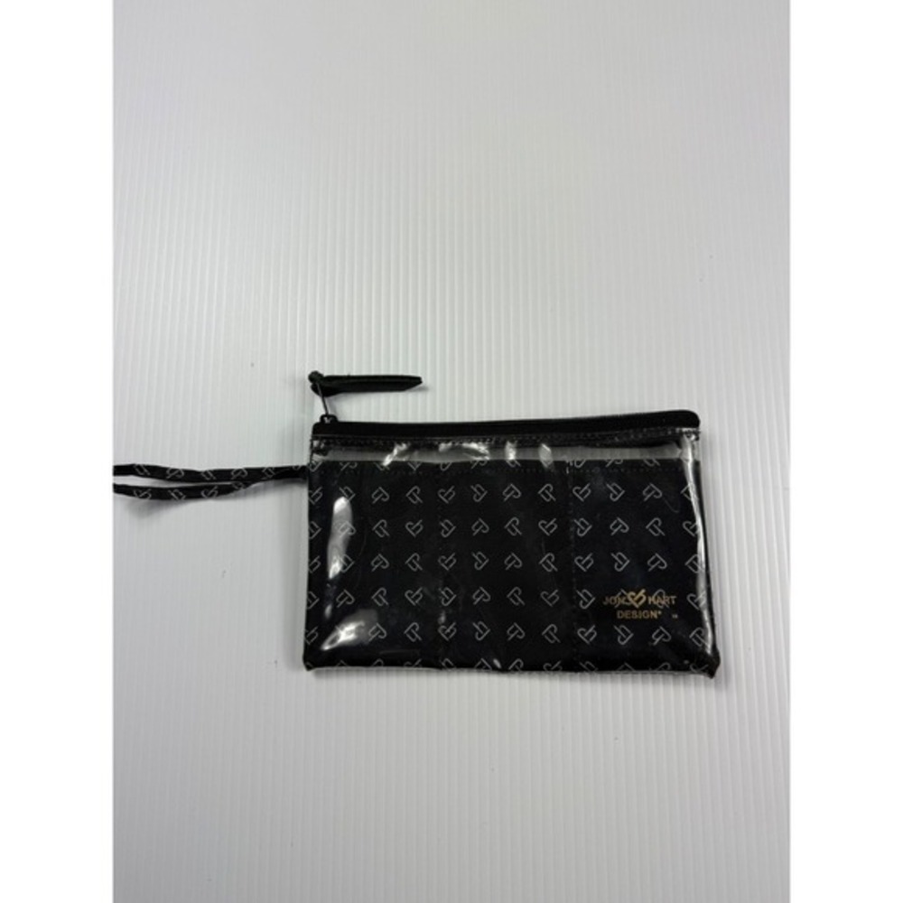 Jon Hart Design Clear Pouch Wristlet Black Heart Print Travel Accessory